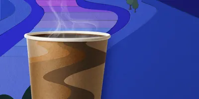 paper-coffee-cup-steam-turns-into-sunset-river
