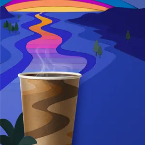 paper-coffee-cup-steam-turns-into-sunset-river