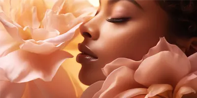 woman-smells-peach-flower